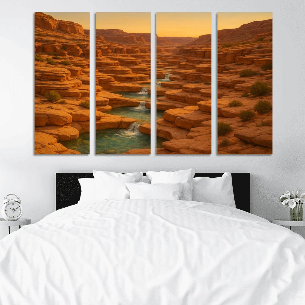 Amber Light Across Terraced Canyon Pools oil paintings frame