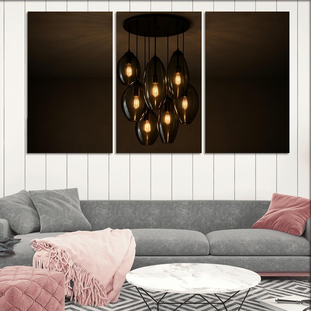 Smoked Glass Lantern Cluster Chandelier wall art
