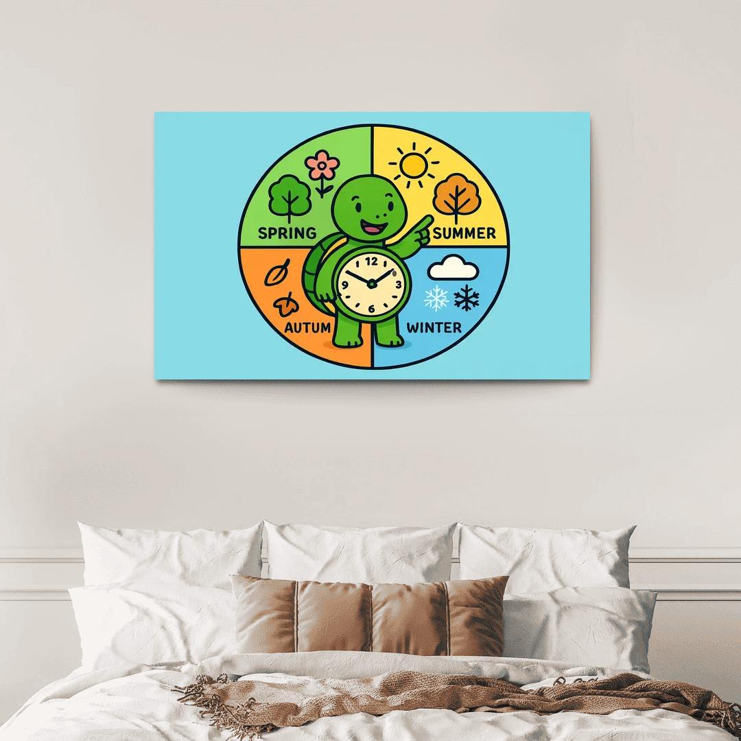 Time Traveling Turtle Teaches The Seasons abstract paintings frame
