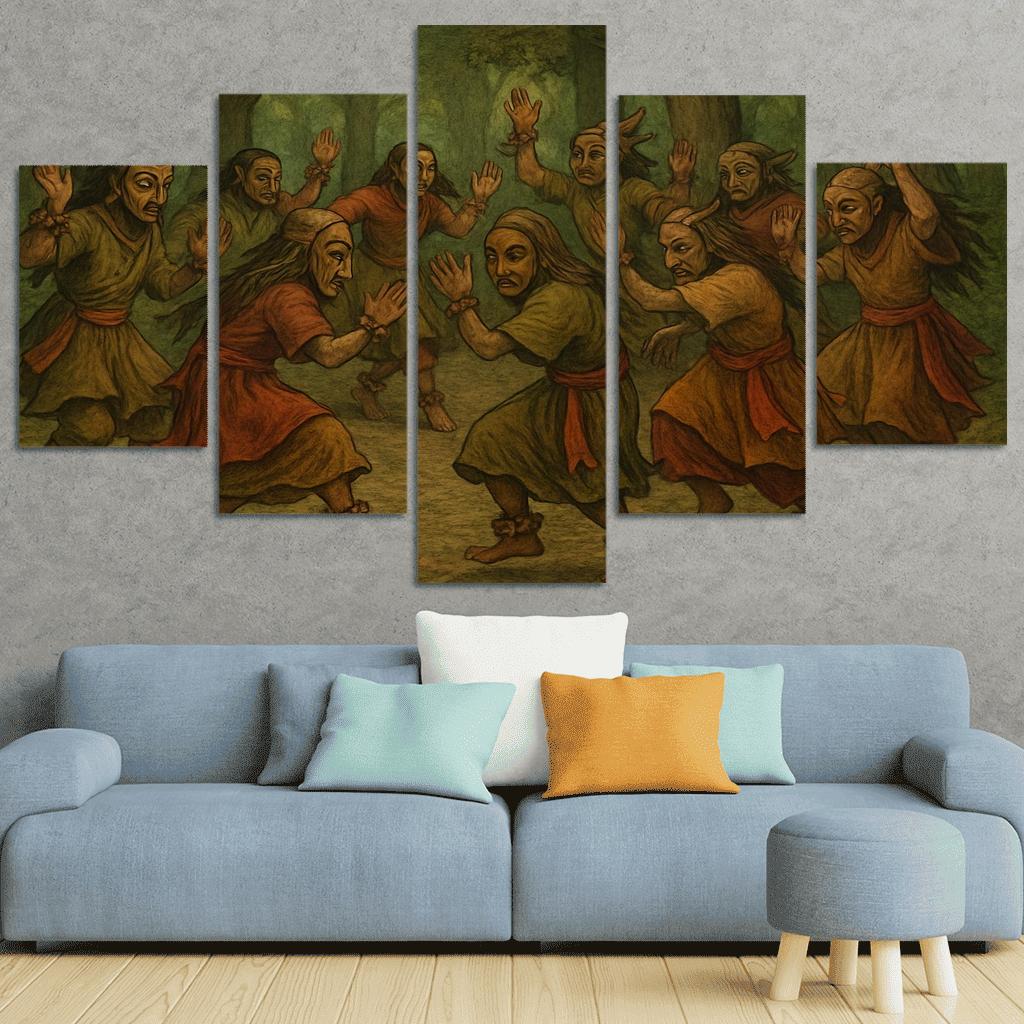 Forest Masks Ancestral Circle Dance modern paintings frame
