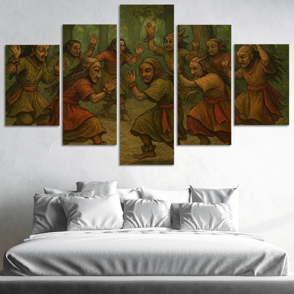 Forest Masks Ancestral Circle Dance modern paintings frame