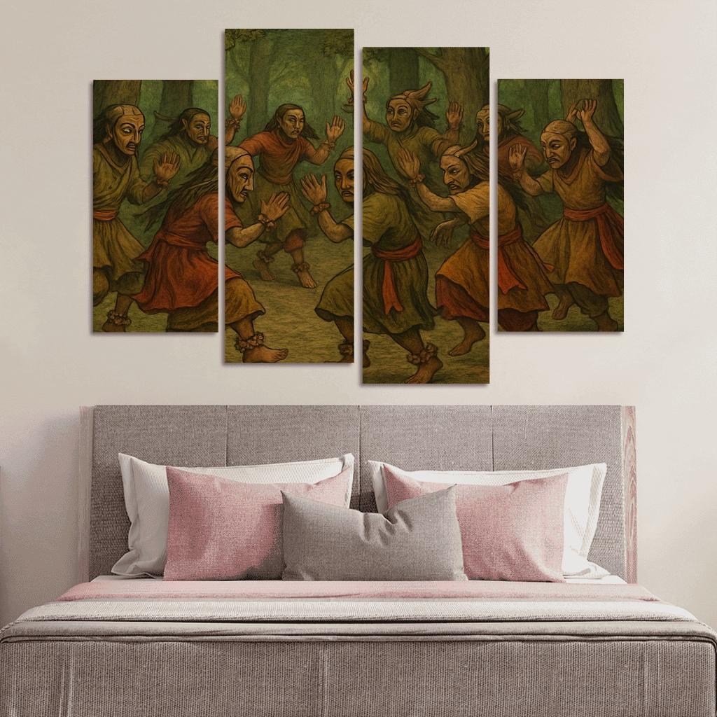 Forest Masks Ancestral Circle Dance modern paintings frame