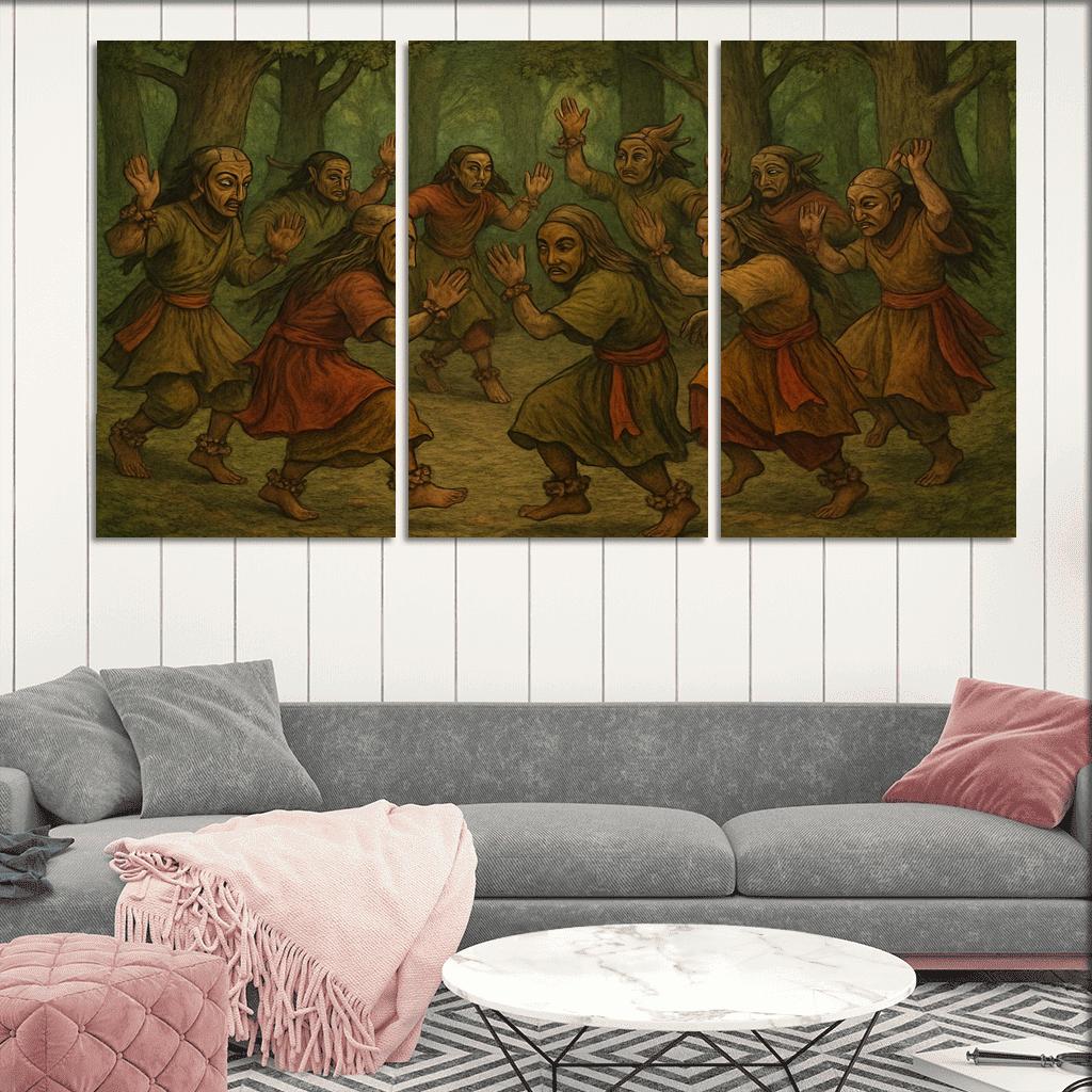 Forest Masks Ancestral Circle Dance modern paintings frame