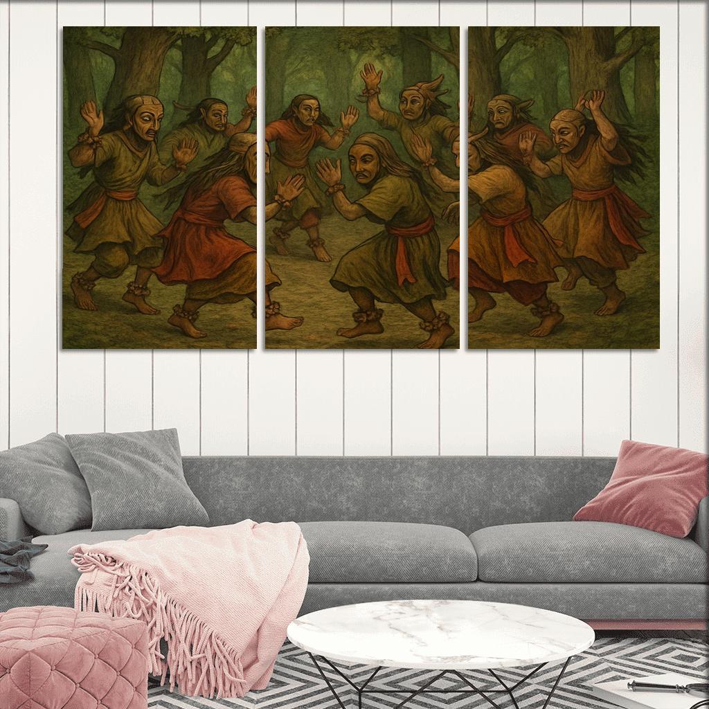 Forest Masks Ancestral Circle Dance modern paintings frame