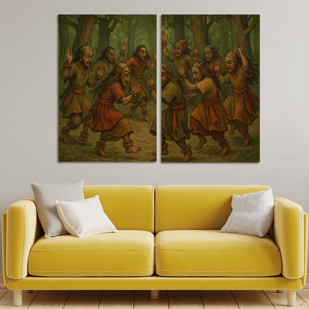 Forest Masks Ancestral Circle Dance modern paintings frame