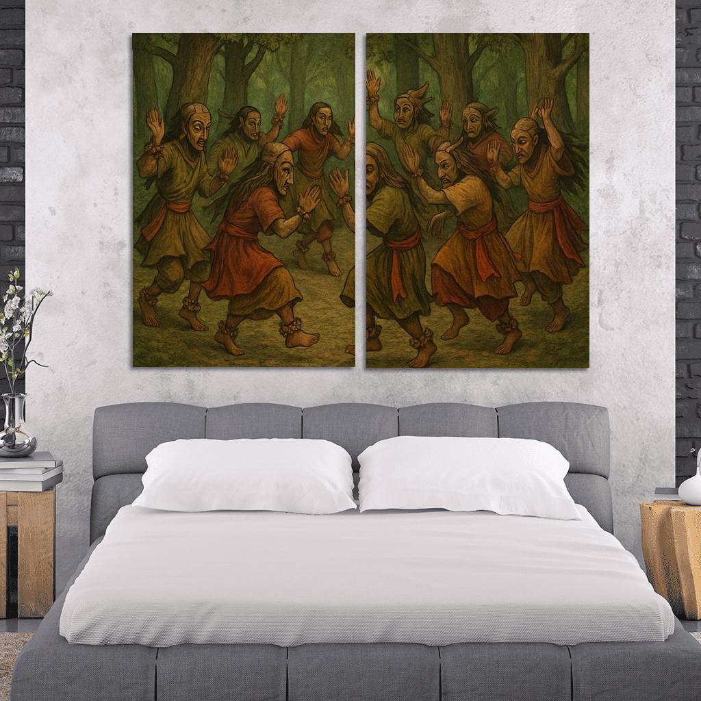 Forest Masks Ancestral Circle Dance modern paintings frame