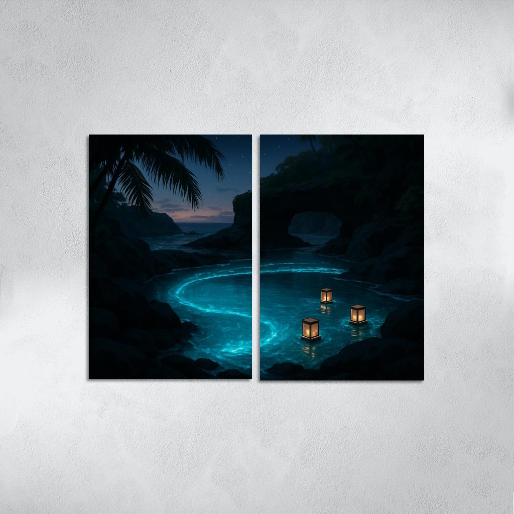 Tidal Lantern Lagoon multi-panel paintings