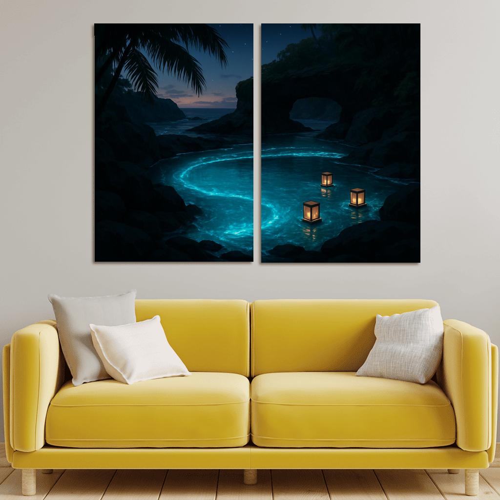 Tidal Lantern Lagoon multi-panel paintings