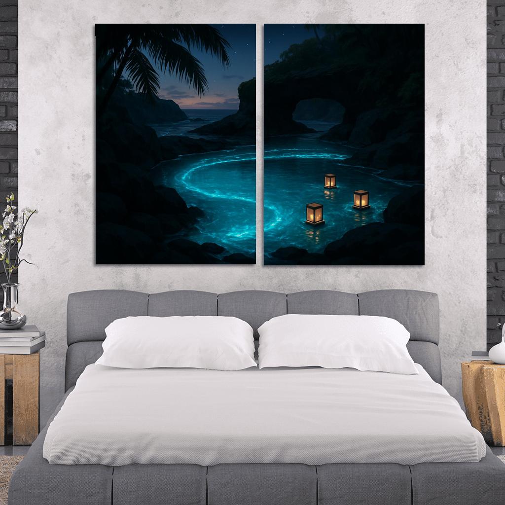 Tidal Lantern Lagoon multi-panel paintings