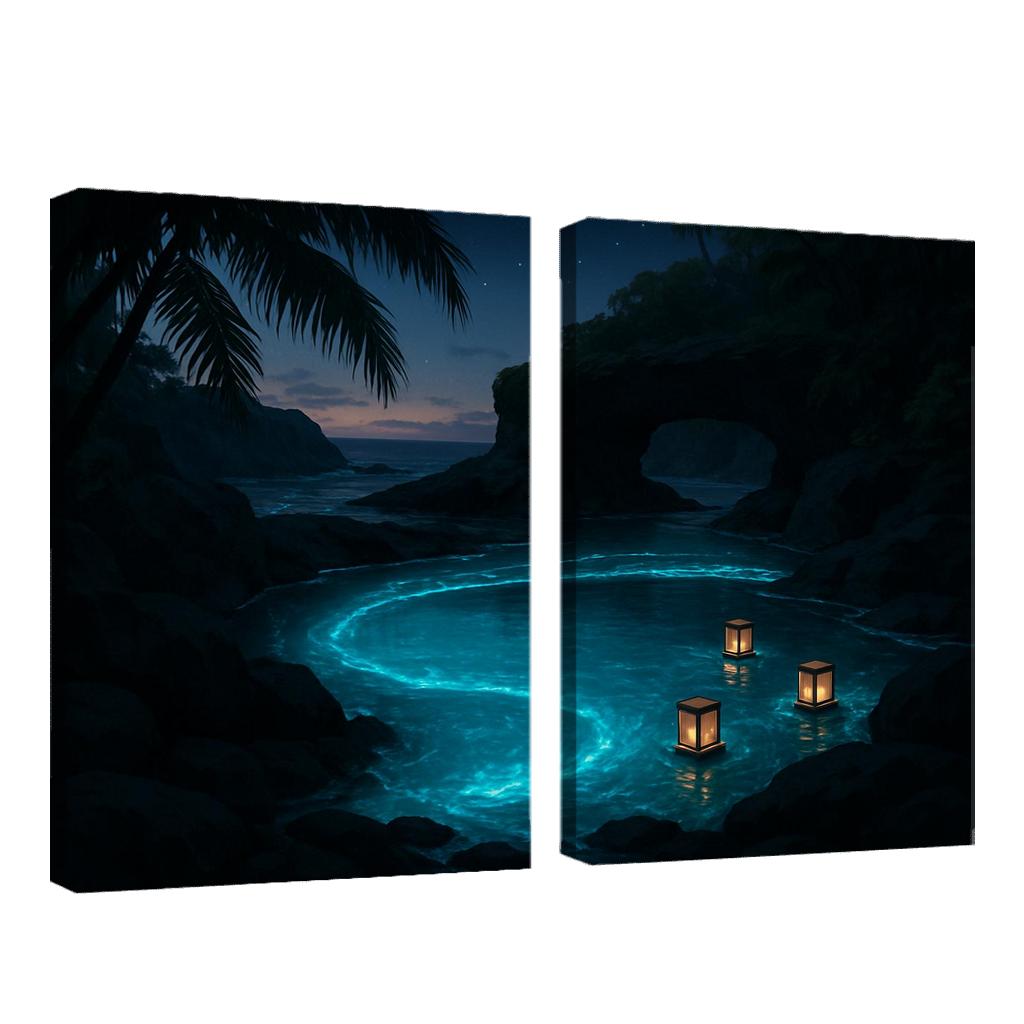 Tidal Lantern Lagoon multi-panel paintings