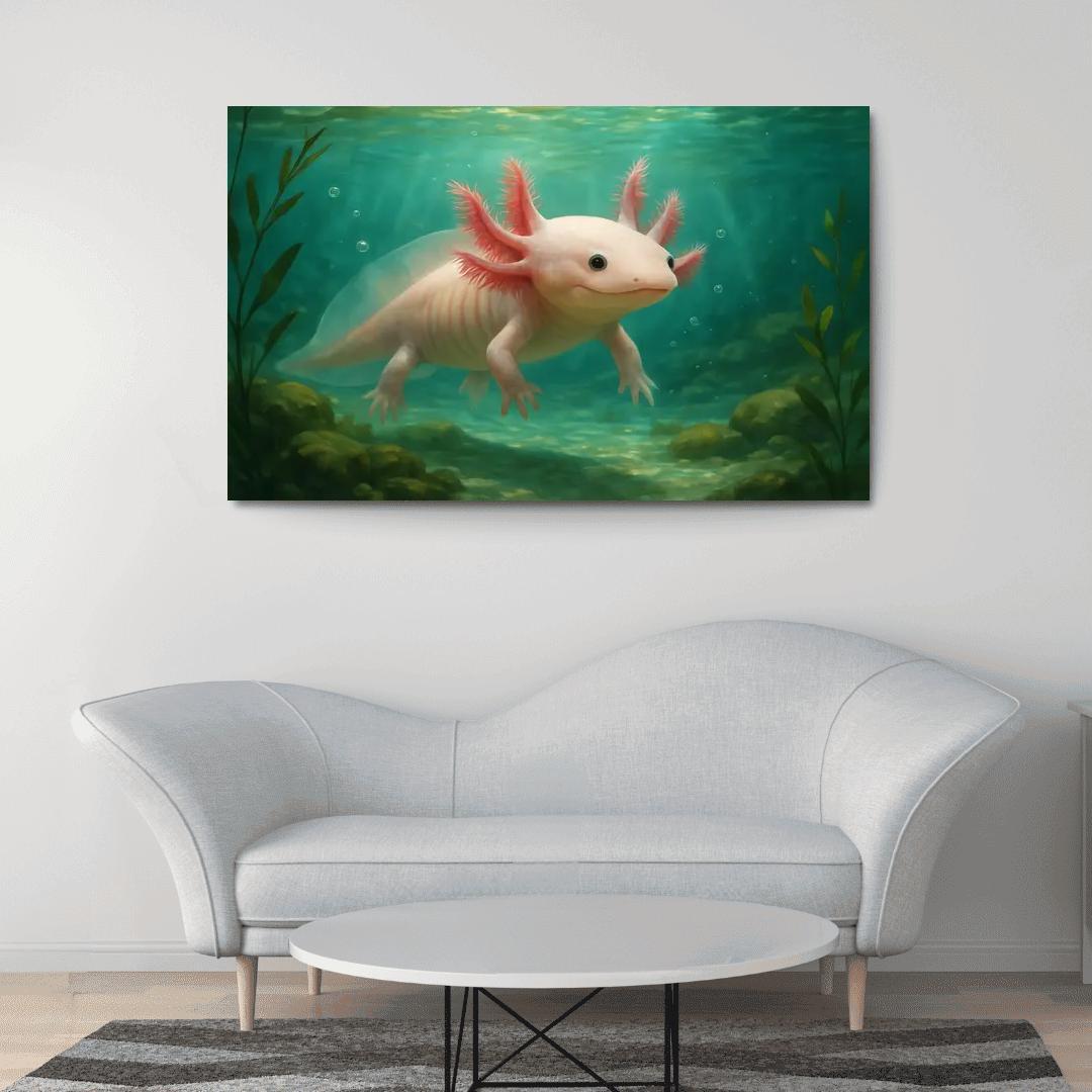 The Curious Axolotl In A Crystal Clear Lagoon framed paintings