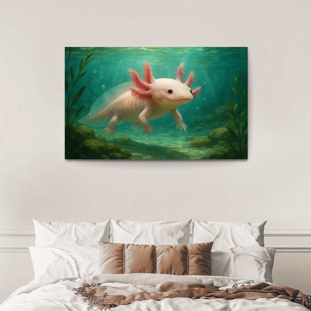 The Curious Axolotl In A Crystal Clear Lagoon framed paintings