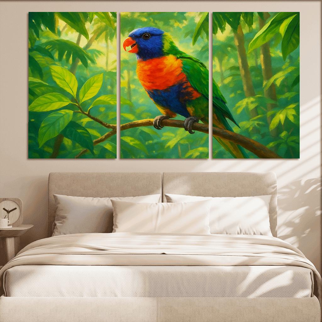 The Rainbow Lorikeet In A Tropical Rainforest Canopy modern paintings frame