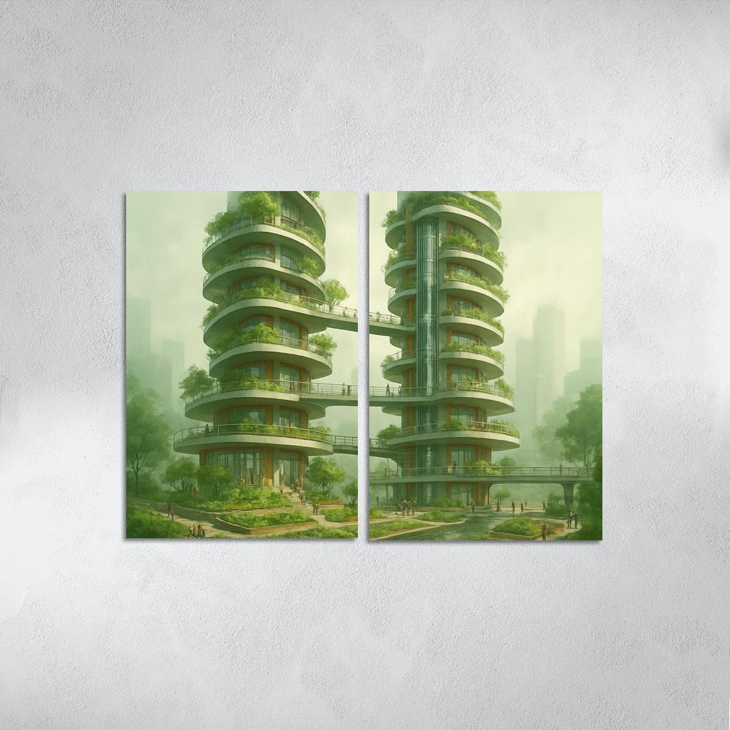 Vertical Commons Garden Towers abstract paintings frame