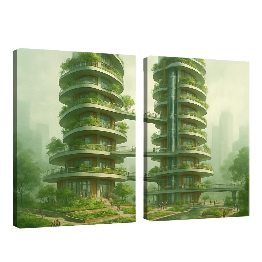Vertical Commons Garden Towers abstract paintings frame