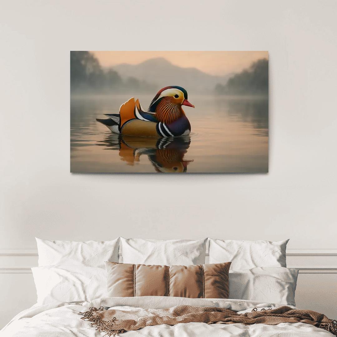 The Vibrant Mandarin Duck On A Misty Lake custom paintings frame