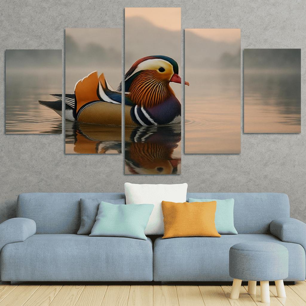 The Vibrant Mandarin Duck On A Misty Lake custom paintings frame
