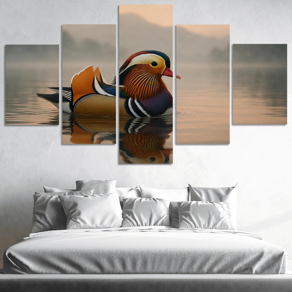 The Vibrant Mandarin Duck On A Misty Lake custom paintings frame