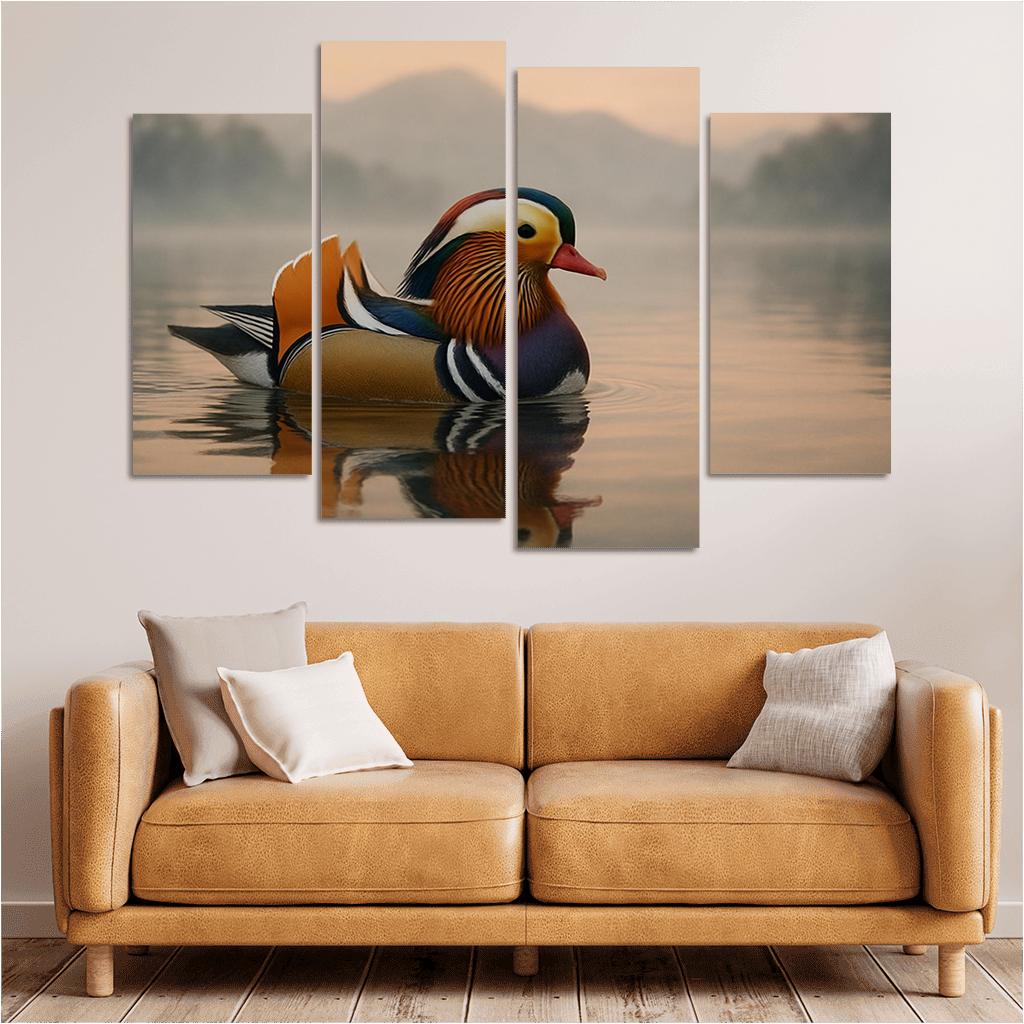 The Vibrant Mandarin Duck On A Misty Lake custom paintings frame