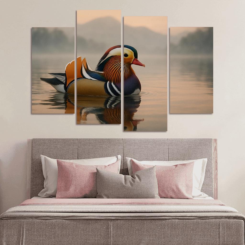 The Vibrant Mandarin Duck On A Misty Lake custom paintings frame