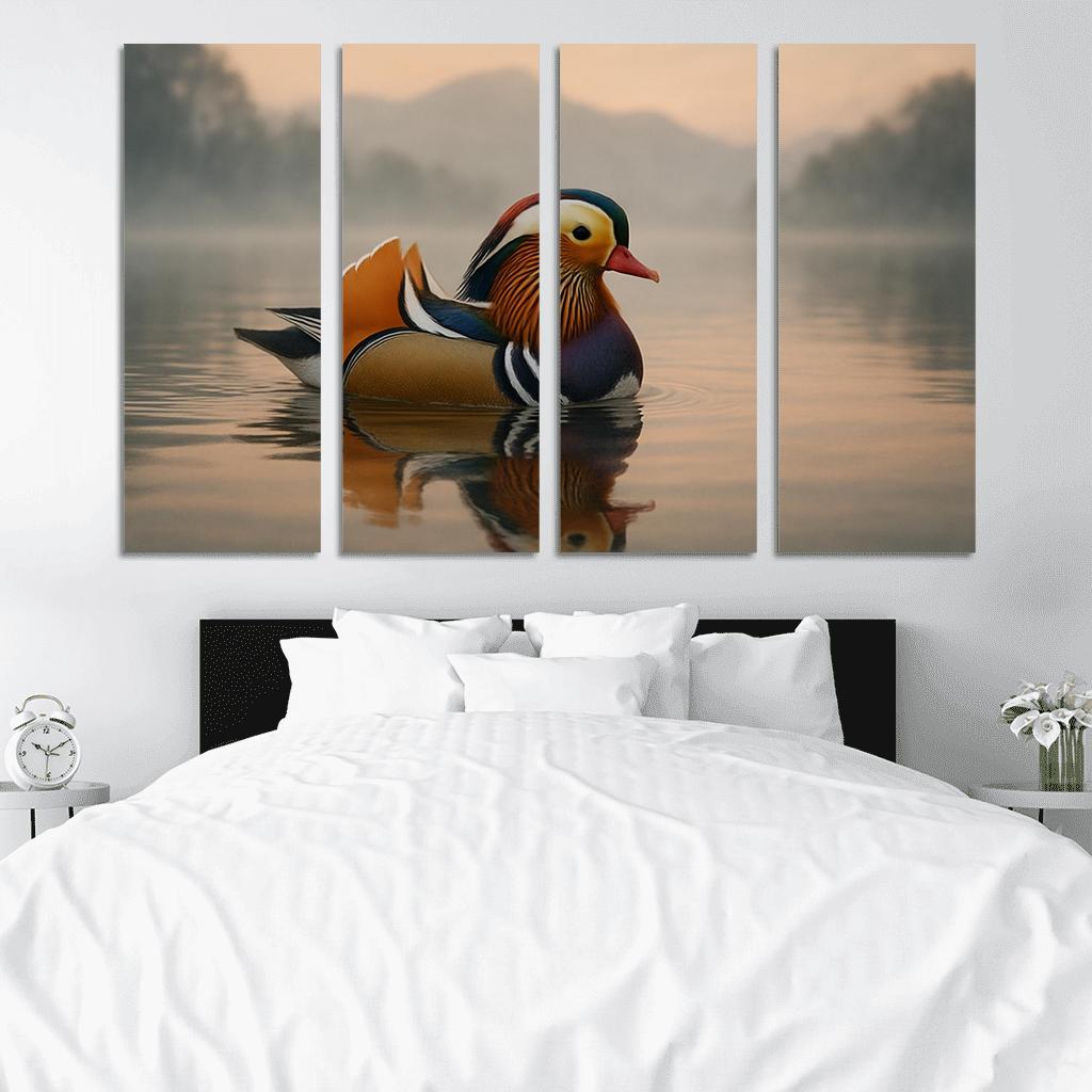The Vibrant Mandarin Duck On A Misty Lake custom paintings frame