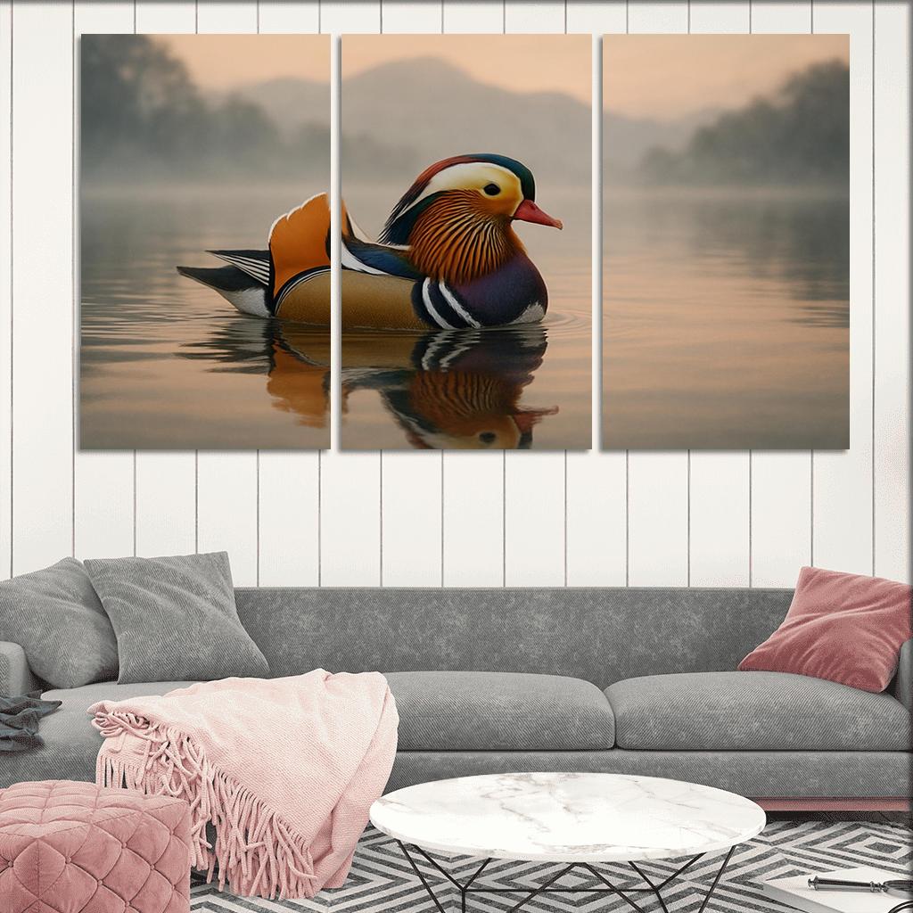 The Vibrant Mandarin Duck On A Misty Lake custom paintings frame