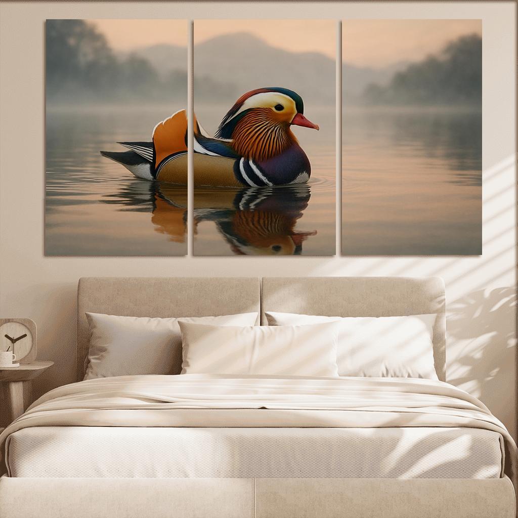 The Vibrant Mandarin Duck On A Misty Lake custom paintings frame