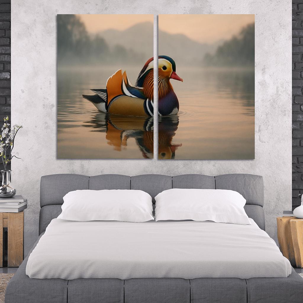 The Vibrant Mandarin Duck On A Misty Lake custom paintings frame