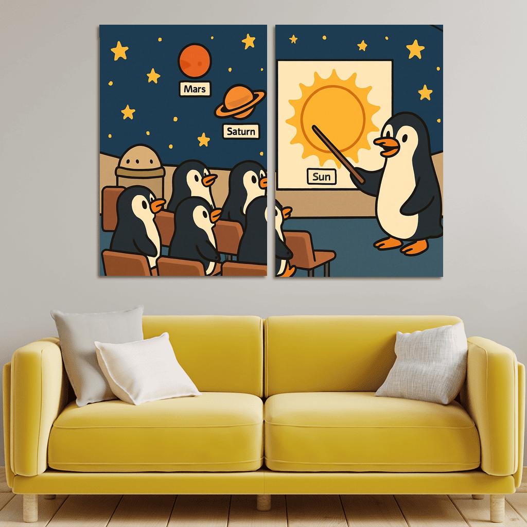 Planetarium Penguins Field Trip premium artwork frames