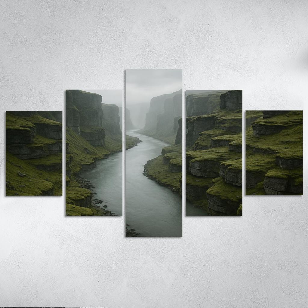 Silver Fog Above The Terraced River Cliffs multi-panel paintings