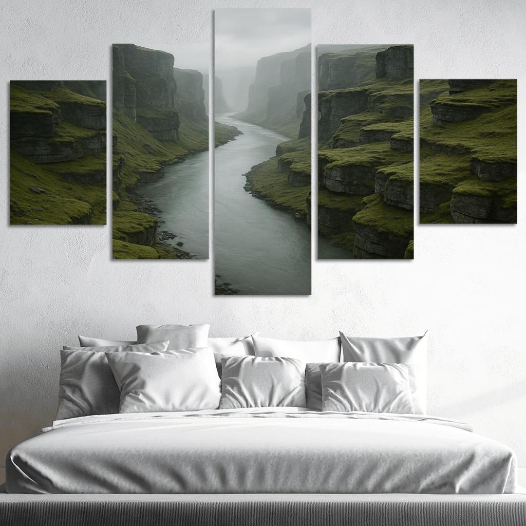 Silver Fog Above The Terraced River Cliffs multi-panel paintings