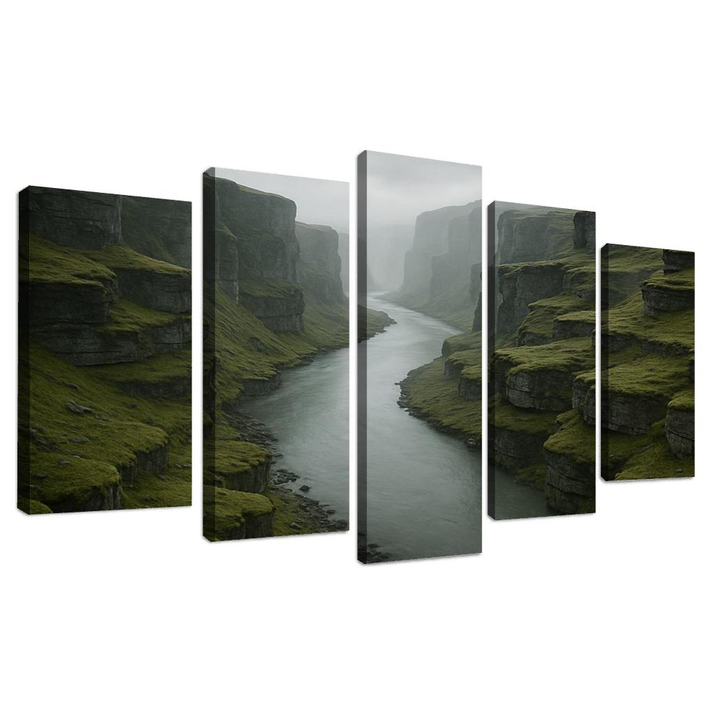 Silver Fog Above The Terraced River Cliffs multi-panel paintings