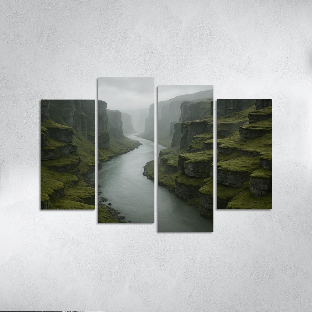 Silver Fog Above The Terraced River Cliffs multi-panel paintings
