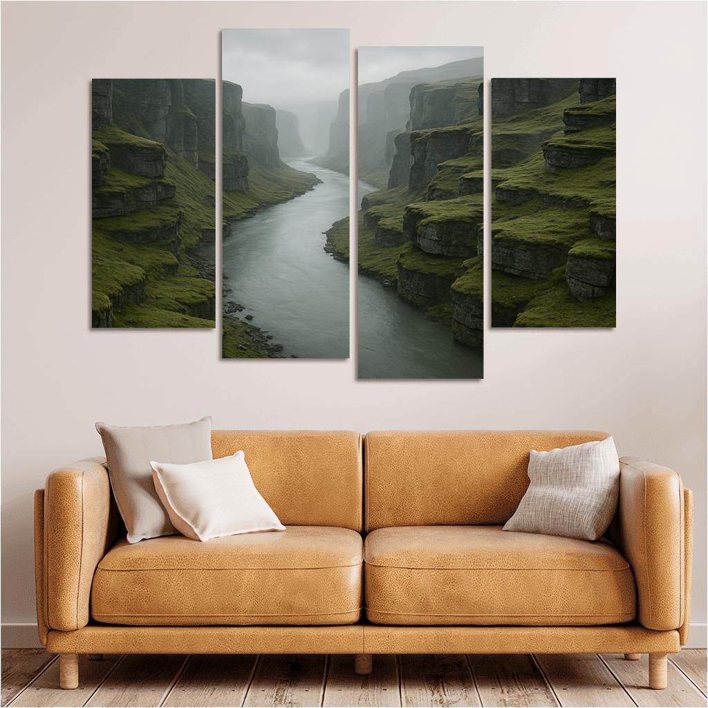 Silver Fog Above The Terraced River Cliffs multi-panel paintings