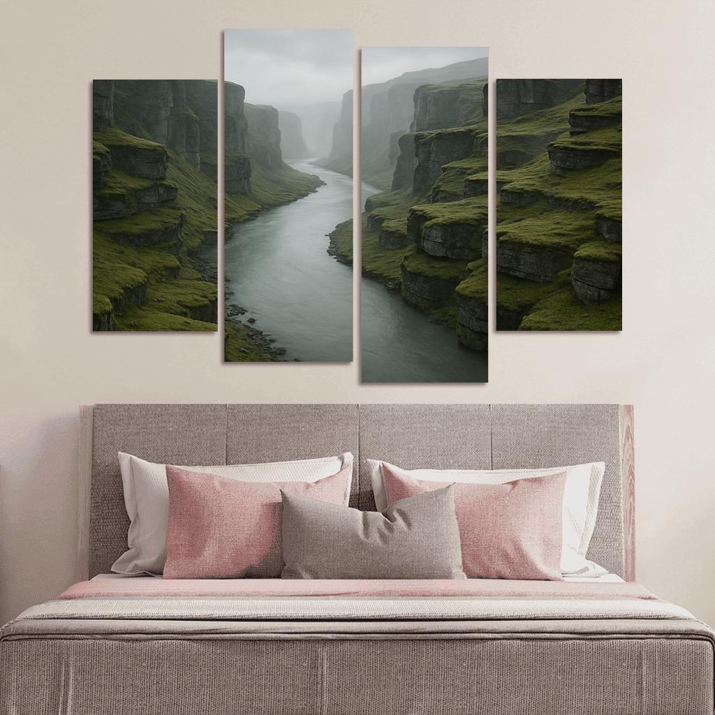 Silver Fog Above The Terraced River Cliffs multi-panel paintings