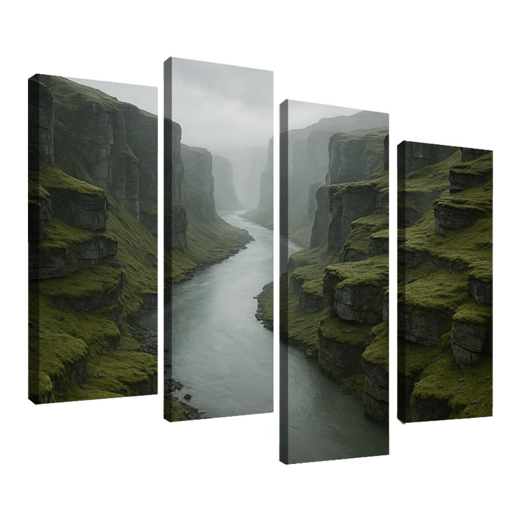 Silver Fog Above The Terraced River Cliffs multi-panel paintings