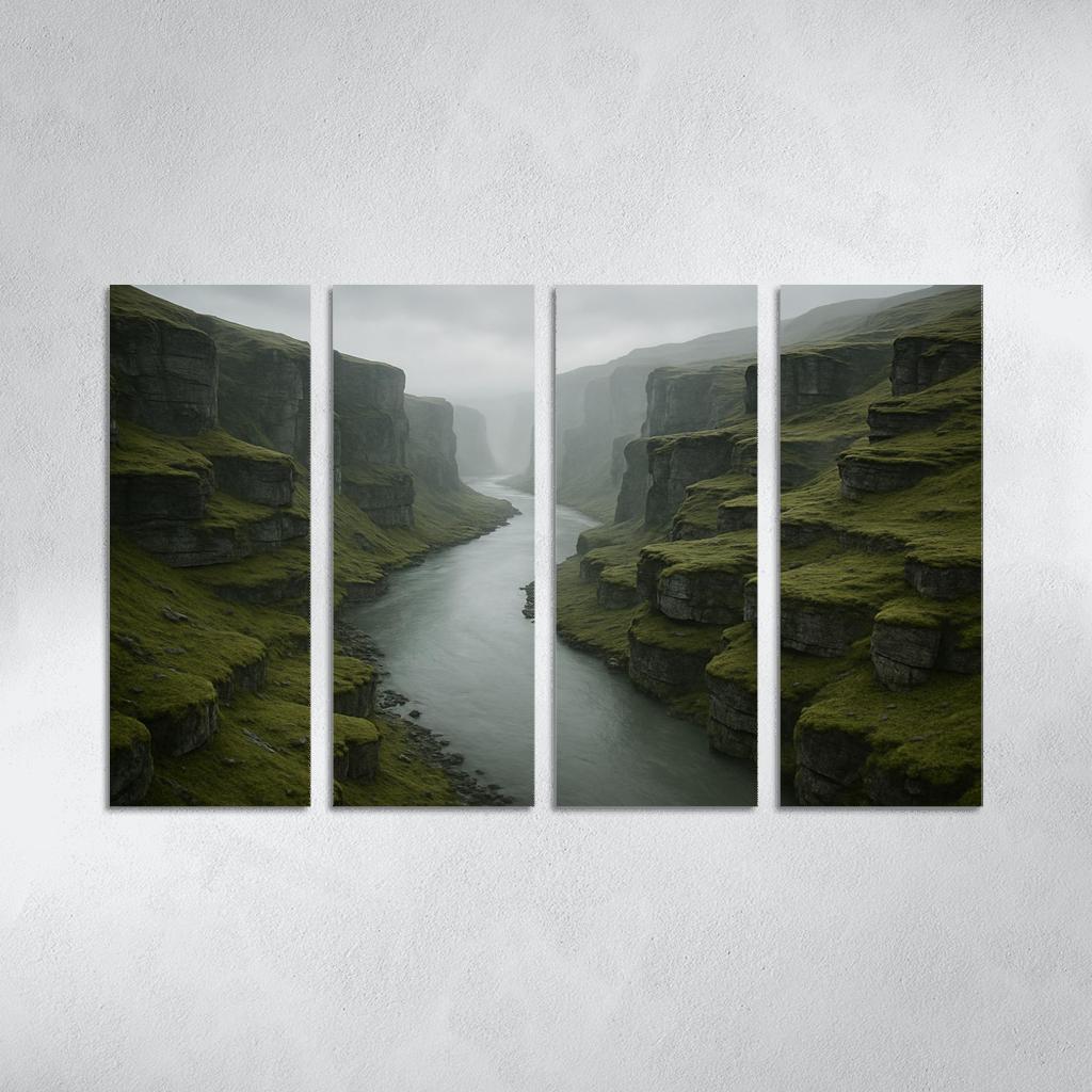 Silver Fog Above The Terraced River Cliffs multi-panel paintings