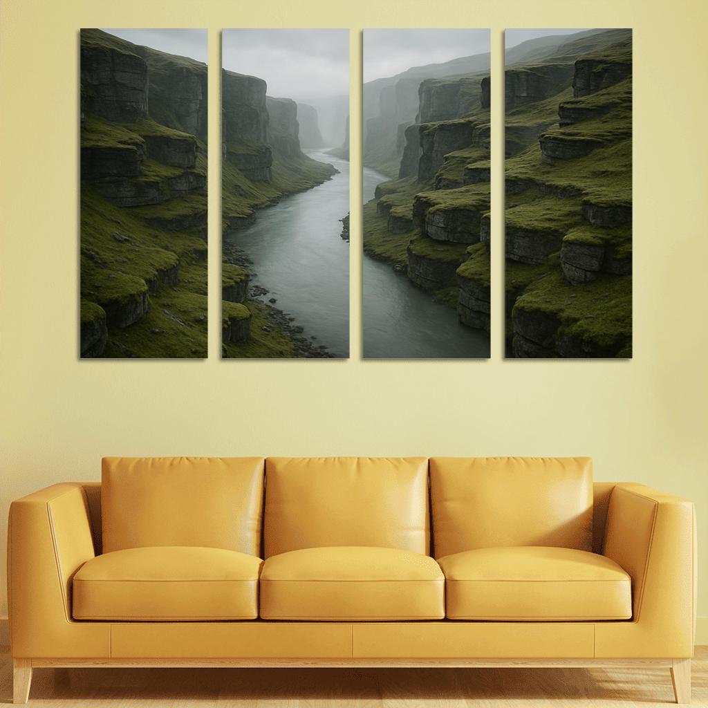 Silver Fog Above The Terraced River Cliffs multi-panel paintings