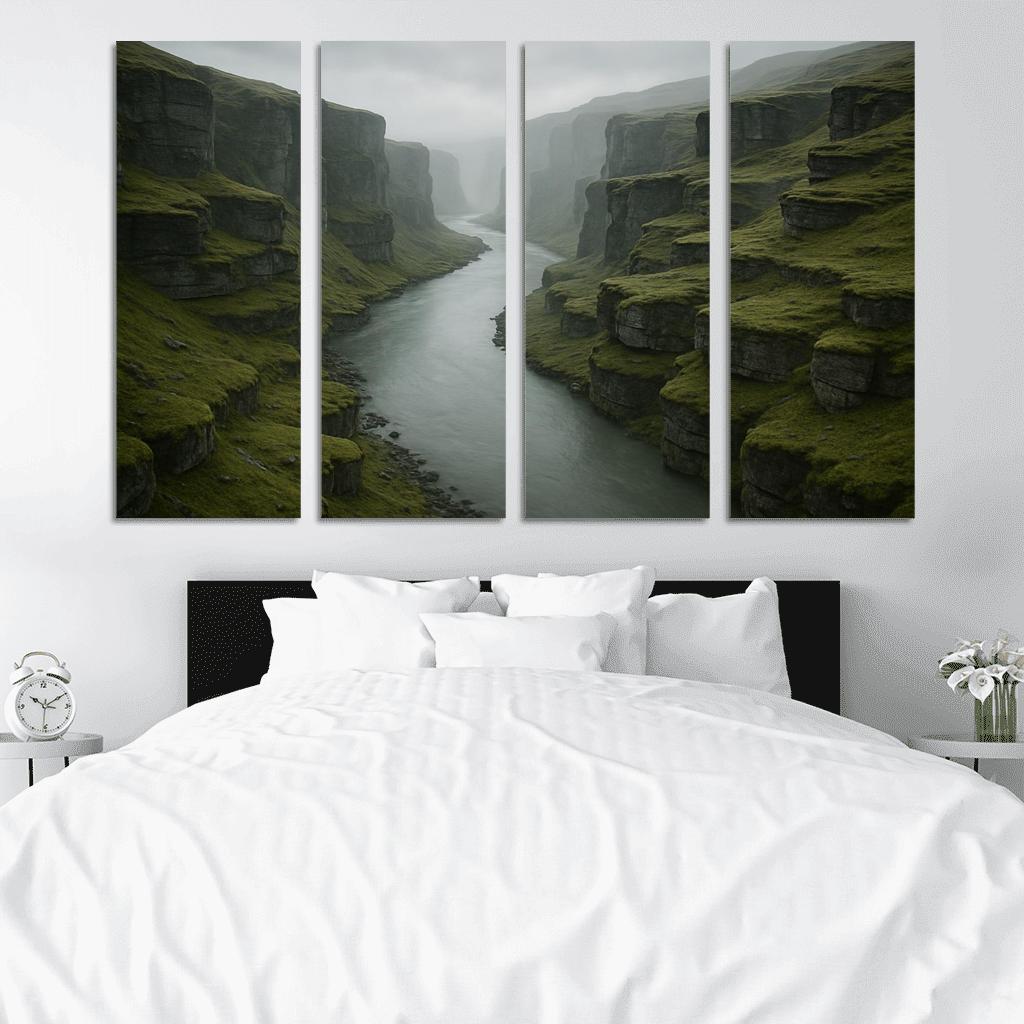 Silver Fog Above The Terraced River Cliffs multi-panel paintings
