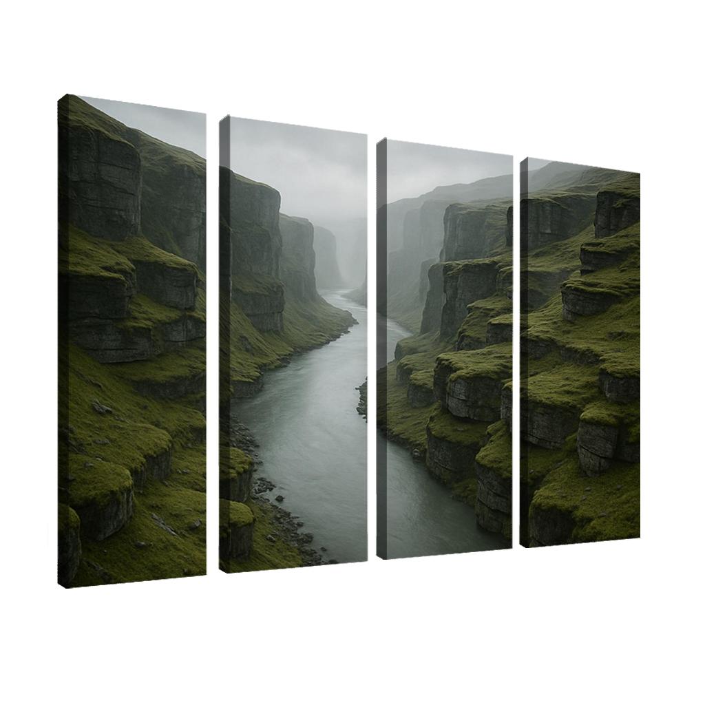 Silver Fog Above The Terraced River Cliffs multi-panel paintings