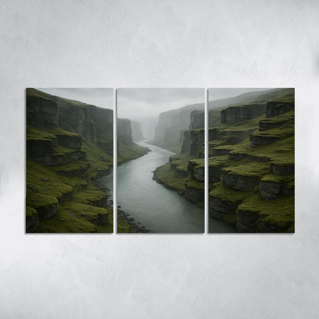 Silver Fog Above The Terraced River Cliffs multi-panel paintings