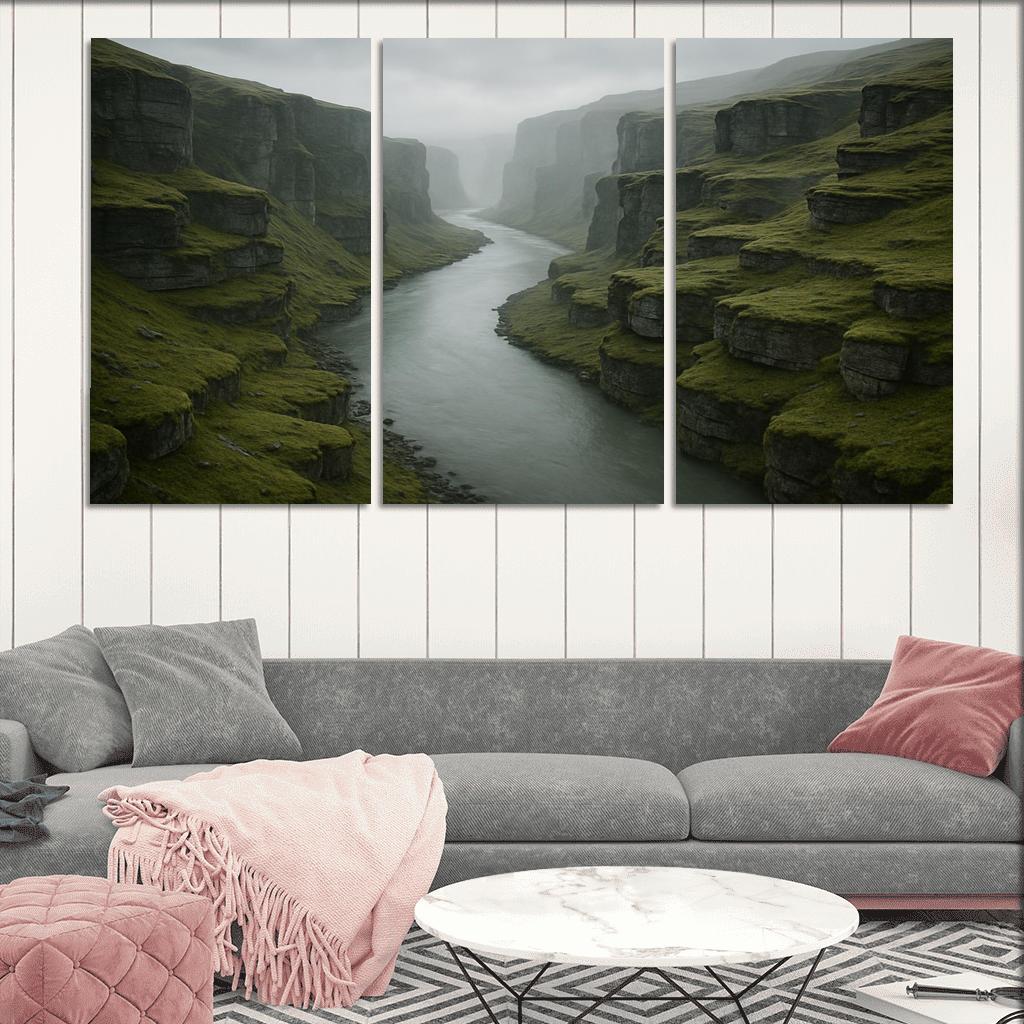 Silver Fog Above The Terraced River Cliffs multi-panel paintings