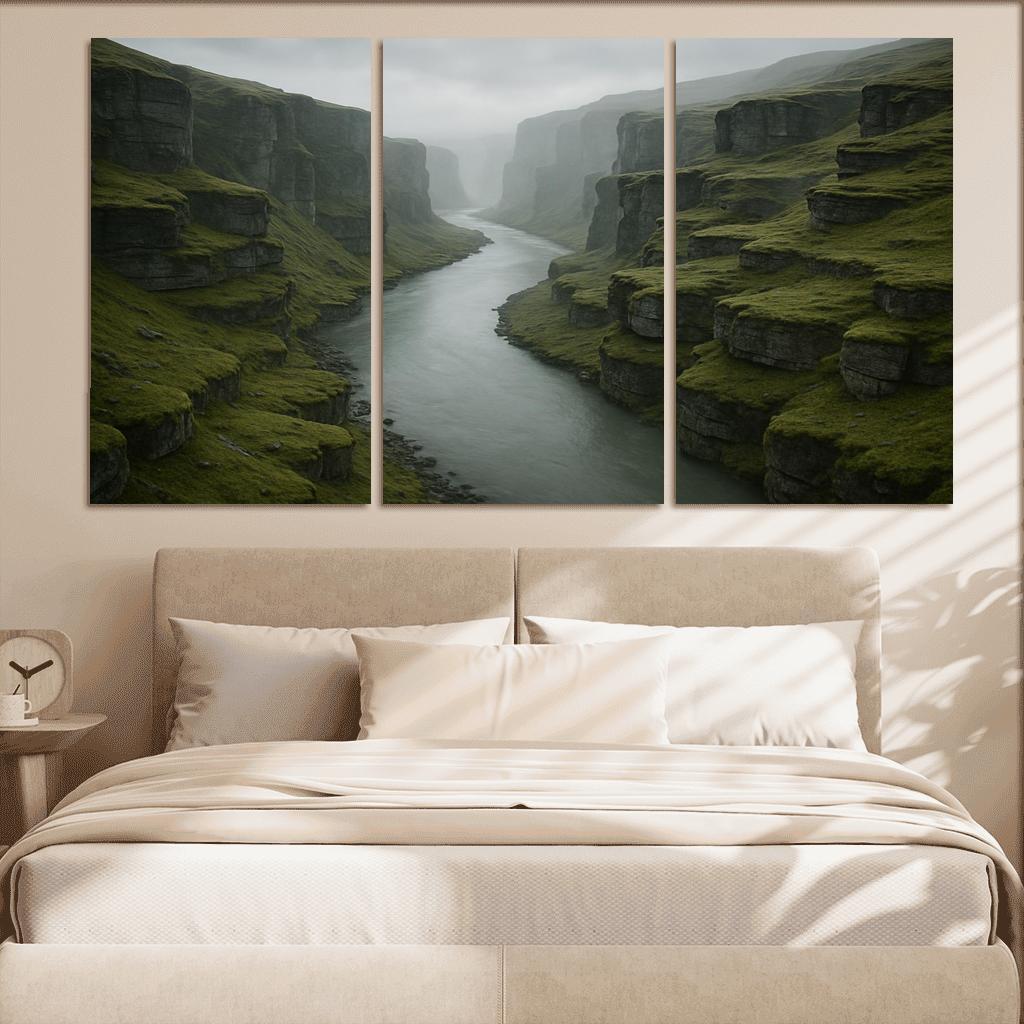 Silver Fog Above The Terraced River Cliffs multi-panel paintings
