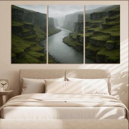 Silver Fog Above The Terraced River Cliffs multi-panel paintings