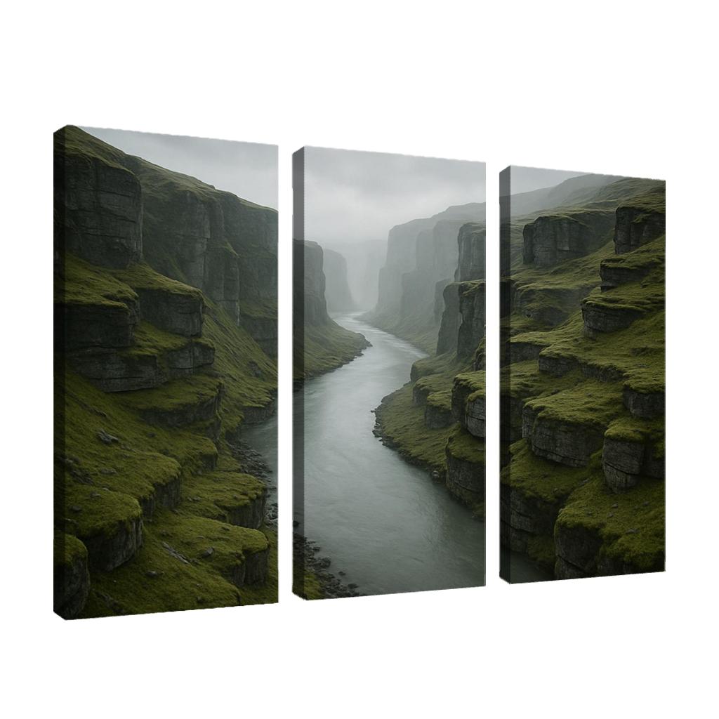 Silver Fog Above The Terraced River Cliffs multi-panel paintings