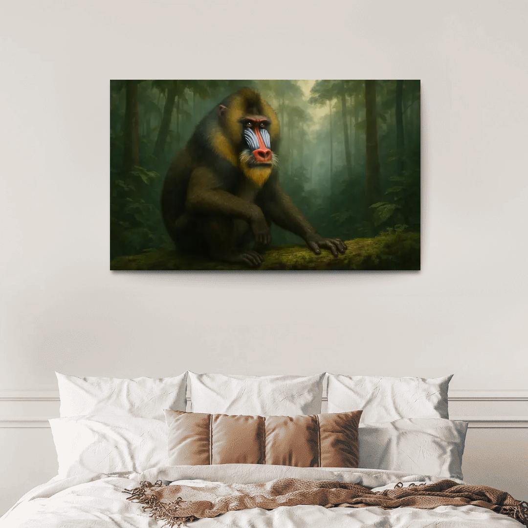 Colorful Mandrill In Rainforest Mist modern paintings frame