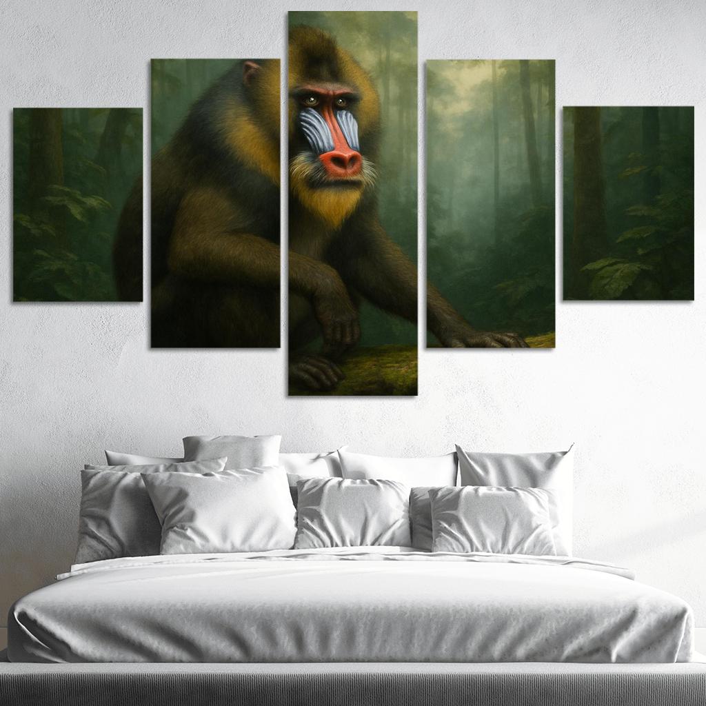 Colorful Mandrill In Rainforest Mist modern paintings frame
