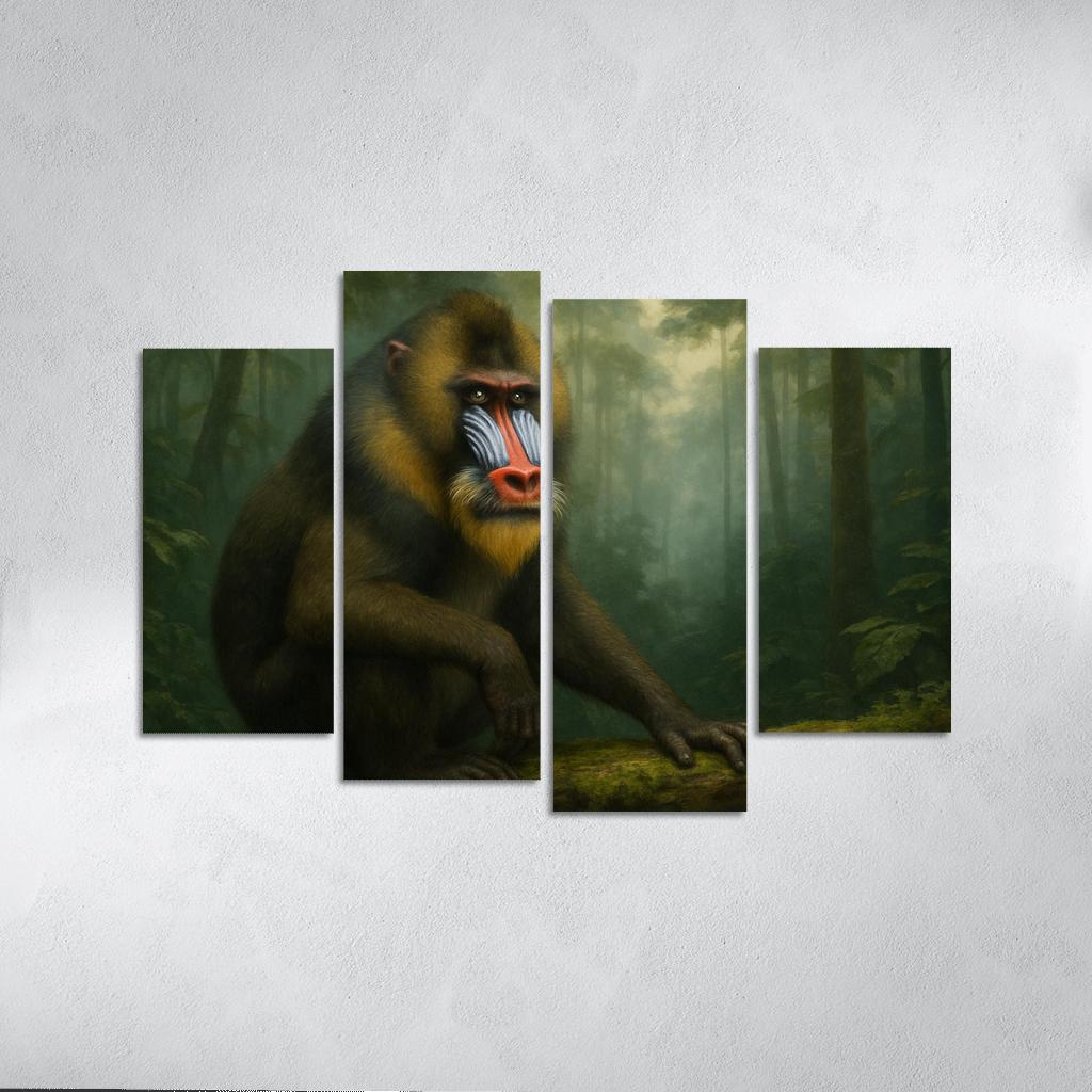 Colorful Mandrill In Rainforest Mist modern paintings frame