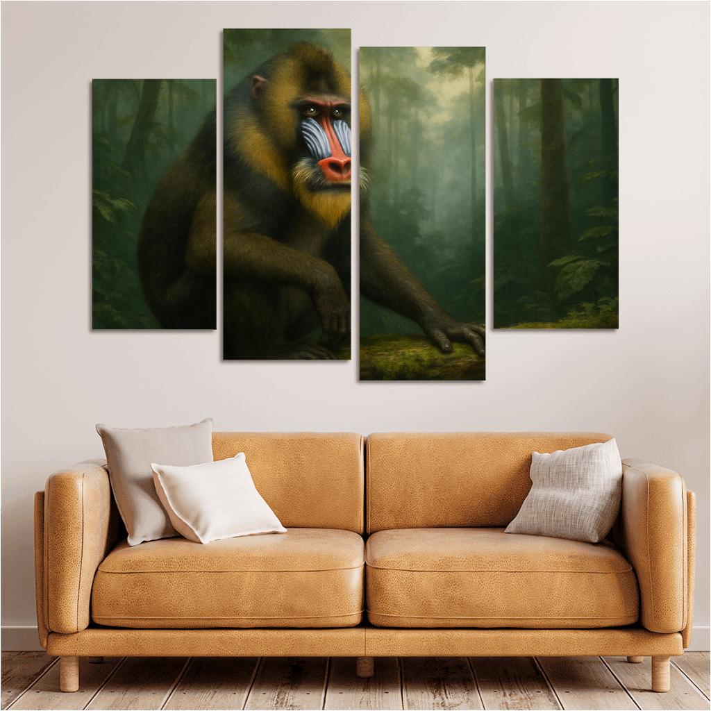 Colorful Mandrill In Rainforest Mist modern paintings frame