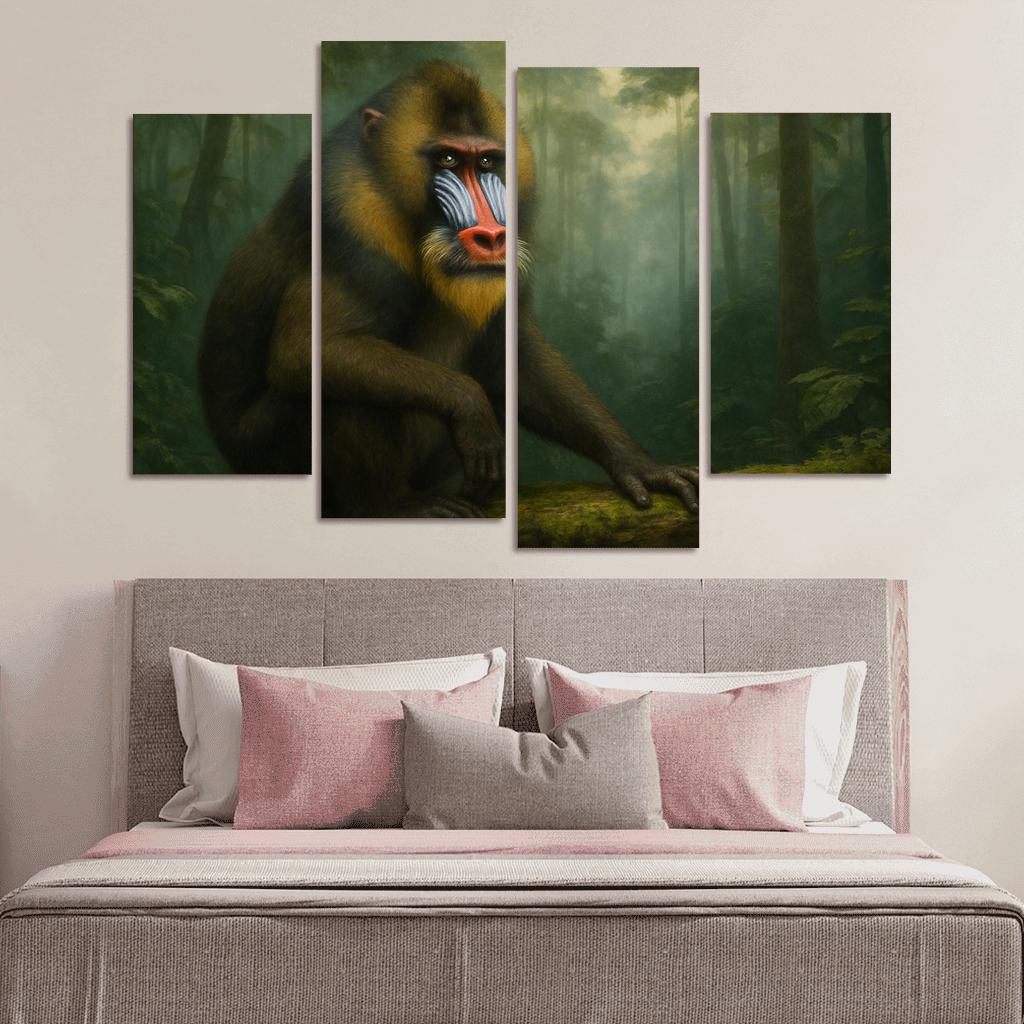Colorful Mandrill In Rainforest Mist modern paintings frame